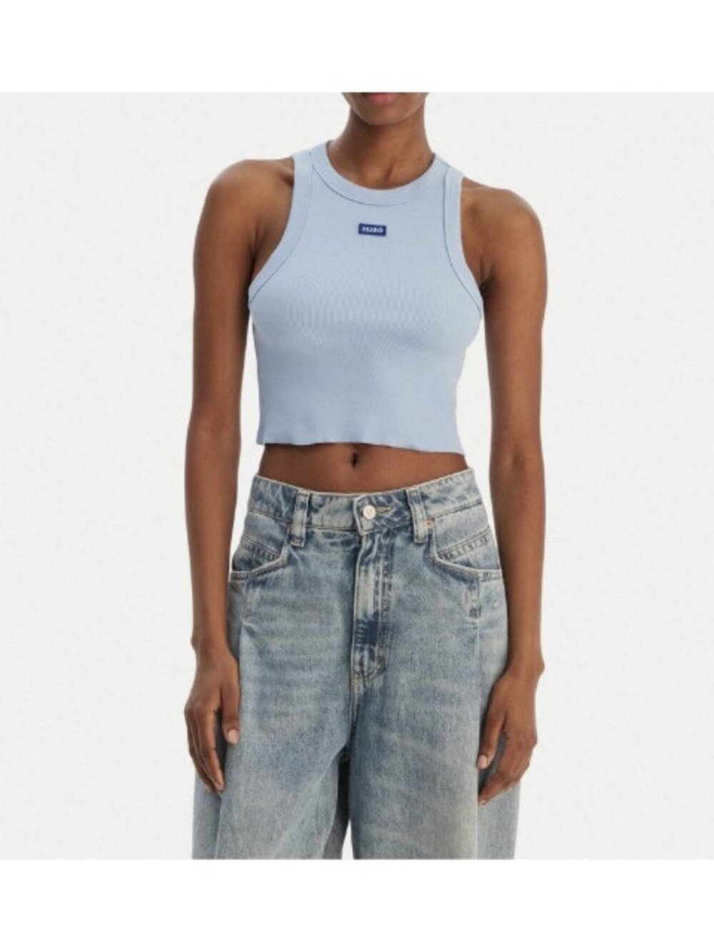 Hugo by Hugo Boss Rib Crop Tank Baby Blue ( XL )